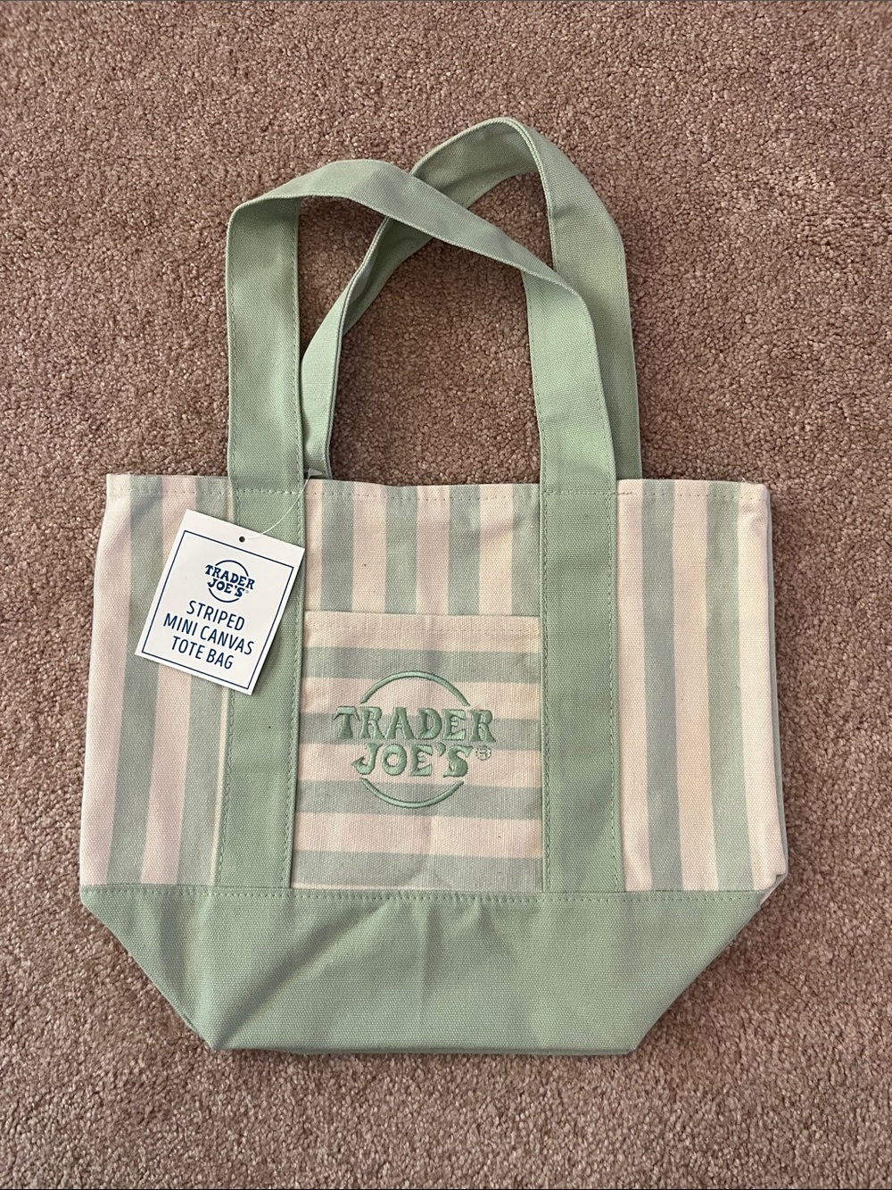 Trader Joe's Mint Green Striped Canvas Tote